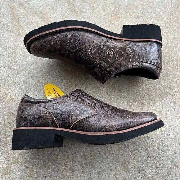 Roper Shoes - Roper Ricochet Brown Leather Square Toe Slip-On Loafers Women’s Sz 5.5